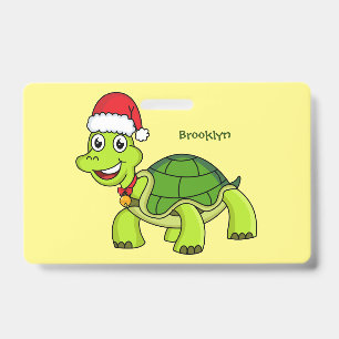 Cute happy tortoise wearing Santa hat Badge