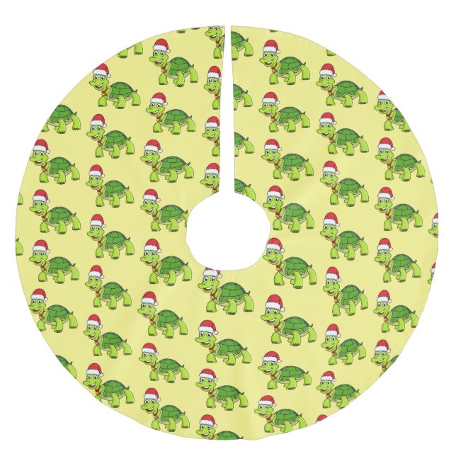Cute happy tortoise wearing Santa hat Brushed Polyester Tree Skirt (Front)