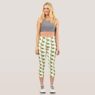 Cute happy tortoise wearing Santa hat Capri Leggings