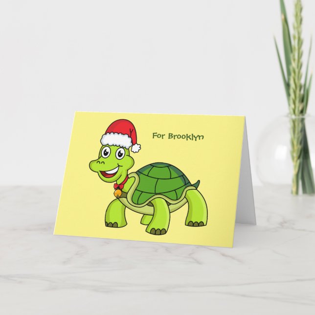 Cute happy tortoise wearing Santa hat Card (Front)