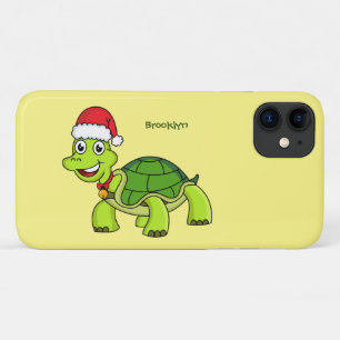 Cute happy tortoise wearing Santa hat iPhone 11 Case