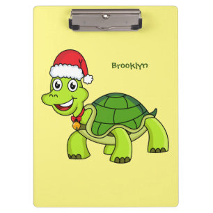 Cute happy tortoise wearing Santa hat Clipboard