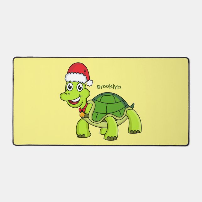 Cute happy tortoise wearing Santa hat Desk Mat (Front)