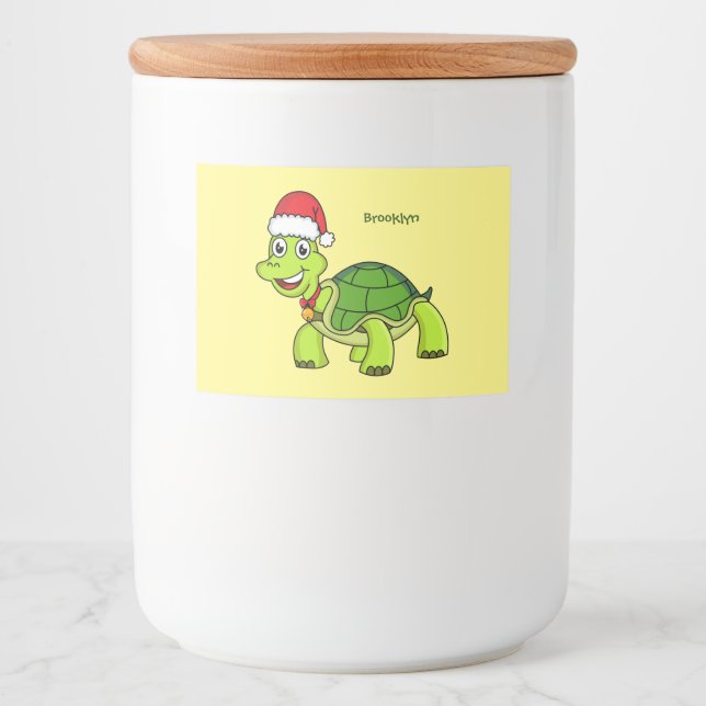 Cute happy tortoise wearing Santa hat Food Label (Front)