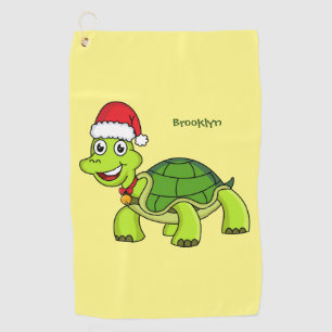 Cute happy tortoise wearing Santa hat Golf Towel