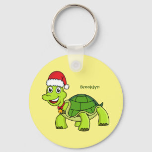Cute happy tortoise wearing Santa hat Keychain
