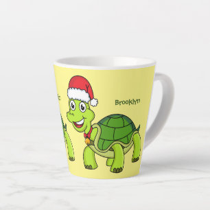 Cute happy tortoise wearing Santa hat Latte Mug
