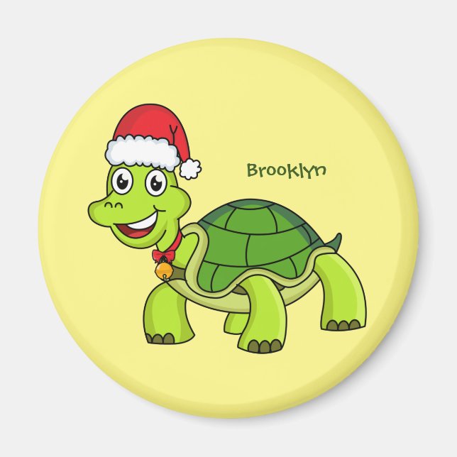Cute happy tortoise wearing Santa hat Magnet (Front)