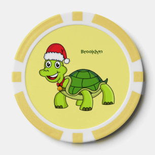 Cute happy tortoise wearing Santa hat Poker Chips