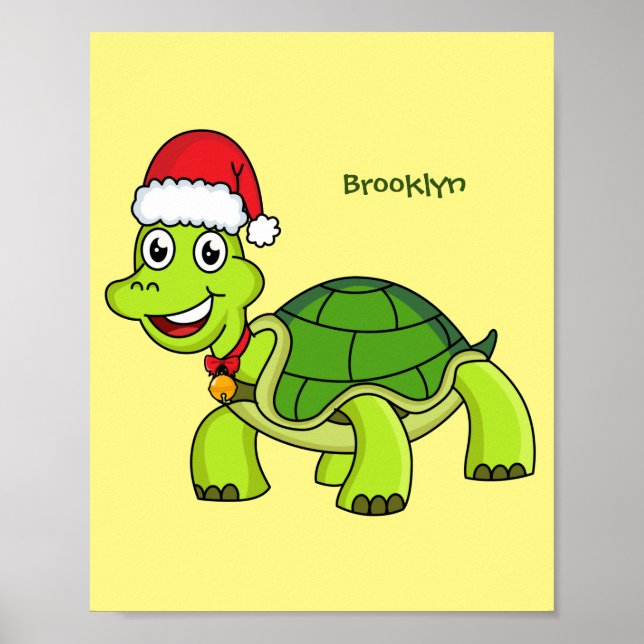 Cute happy tortoise wearing Santa hat Poster (Front)