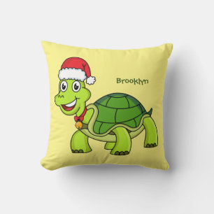 Cute happy tortoise wearing Santa hat Throw Pillow