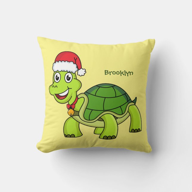 Cute happy tortoise wearing Santa hat Throw Pillow (Front)
