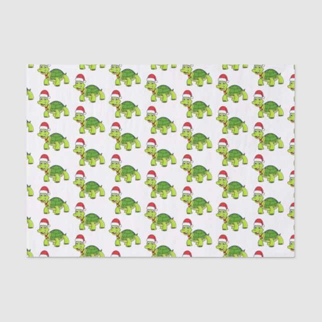 Cute happy tortoise wearing Santa hat Tissue Paper (Front)
