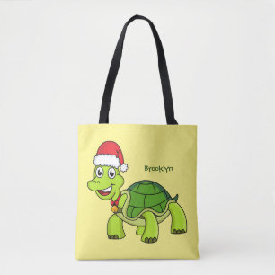 Cute happy tortoise wearing Santa hat Tote Bag