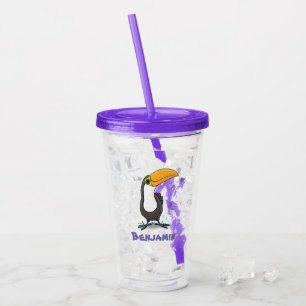 Cute happy toucan cartoon illustration acrylic tumbler