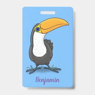Cute happy toucan cartoon illustration badge
