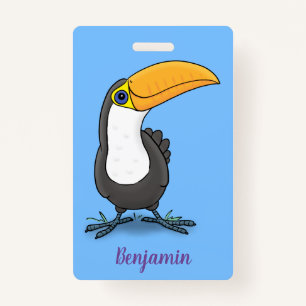 Cute happy toucan cartoon illustration badge