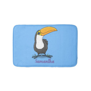 Cute happy toucan cartoon illustration bath mat