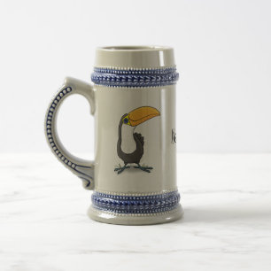 Cute happy toucan cartoon illustration beer stein