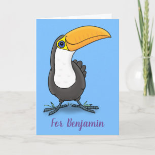 Cute happy toucan cartoon illustration card