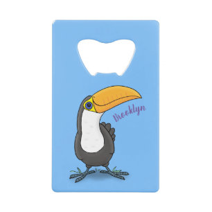 Cute happy toucan cartoon illustration credit card bottle opener