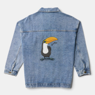 Cute happy toucan cartoon illustration denim jacket