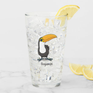Cute happy toucan cartoon illustration glass