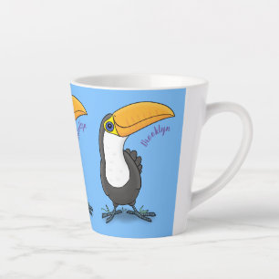 Cute happy toucan cartoon illustration latte mug