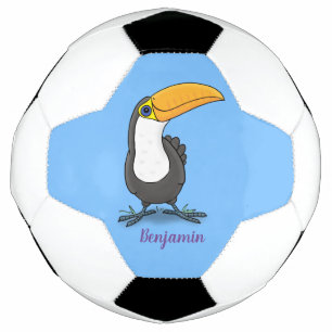 Cute happy toucan cartoon illustration soccer ball