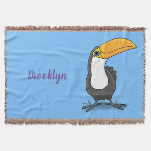Cute happy toucan cartoon illustration throw blanket