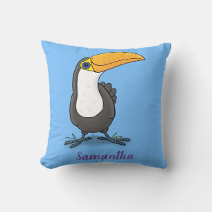 Cute happy toucan cartoon illustration throw pillow