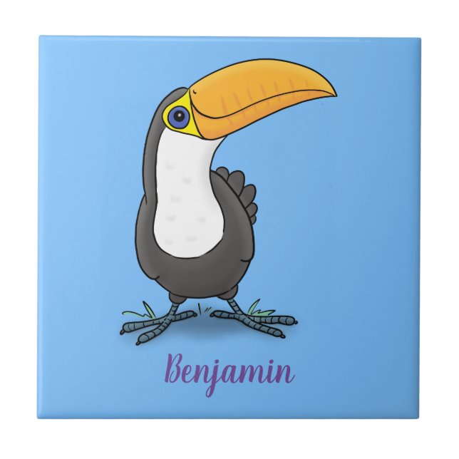 Cute happy toucan cartoon illustration tile (Front)