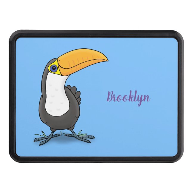 Cute happy toucan cartoon illustration trailer hitch cover (Front)