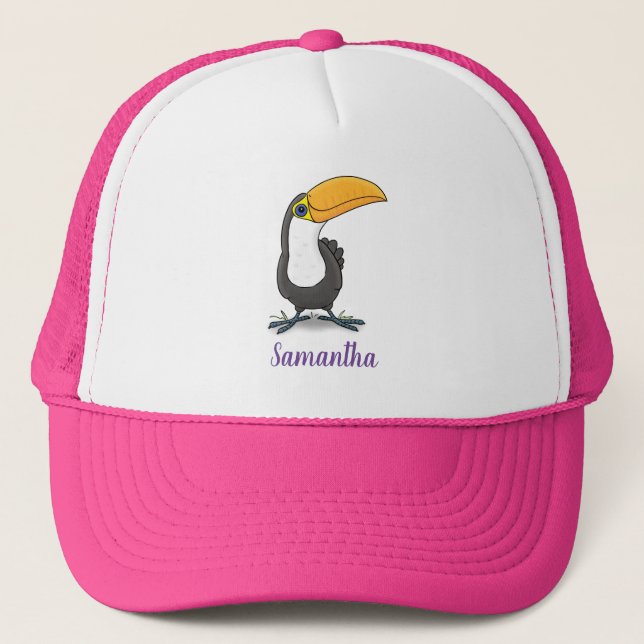 Cute happy toucan cartoon illustration trucker hat (Front)