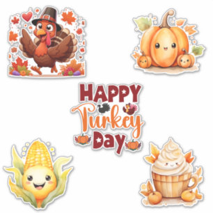 Cute Happy Turkey Day Thanksgiving Stickers