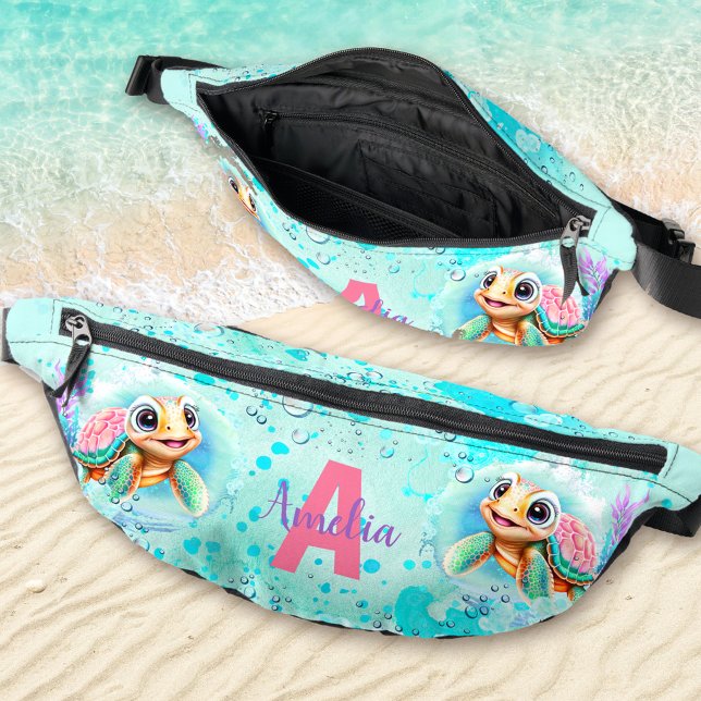 Cute Happy Turtle Girl Ocean Turquoise Nom (Cute Happy Turtle Girl Ocean Turquoise Name Fanny Pack)