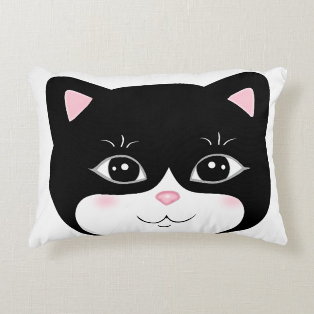 Cute Happy Tuxedo Cat Face Accent Pillow (Front)