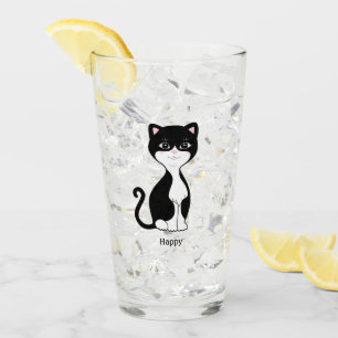 Cute Happy Tuxedo Cat Glass