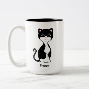 Cute Happy Tuxedo Cat Two-Tone Coffee Mug
