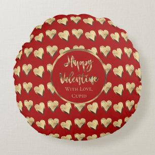 Cute Happy Valentine Hearts Pattern Red Round Pillow