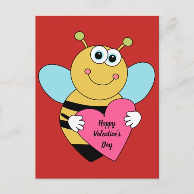 Cute Happy Valentine's Day Bee Postcard (Front)