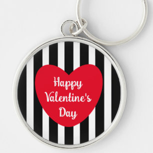 Cute Happy Valentine's Day Black Striped Simple Keychain