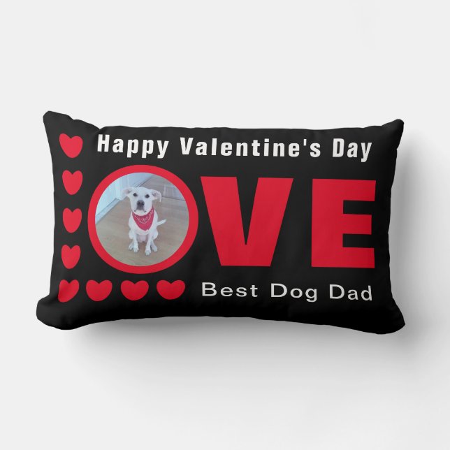 Cute Happy Valentines Day Dog Dad Love Hearts Red Lumbar Pillow (Front)