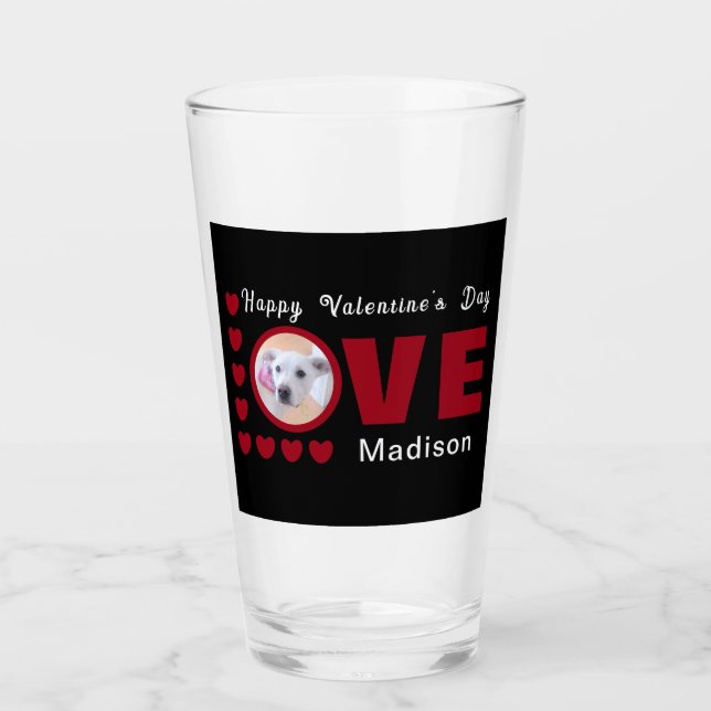 Cute Happy Valentines Day Dog Love Hearts Red Glass (Front)