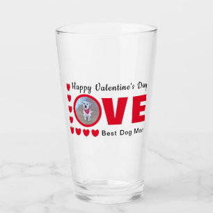 Cute Happy Valentines Day Dog Mom Love Hearts Red  Glass
