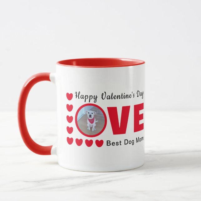 Cute Happy Valentines Day Dog Mom Love Hearts Red Mug (Left)