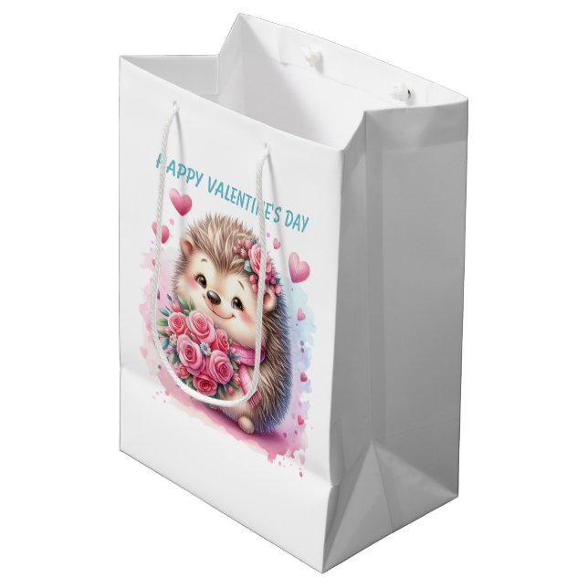 Cute Happy Valentine's Day hedgehog Medium Gift Bag (Front Angled)