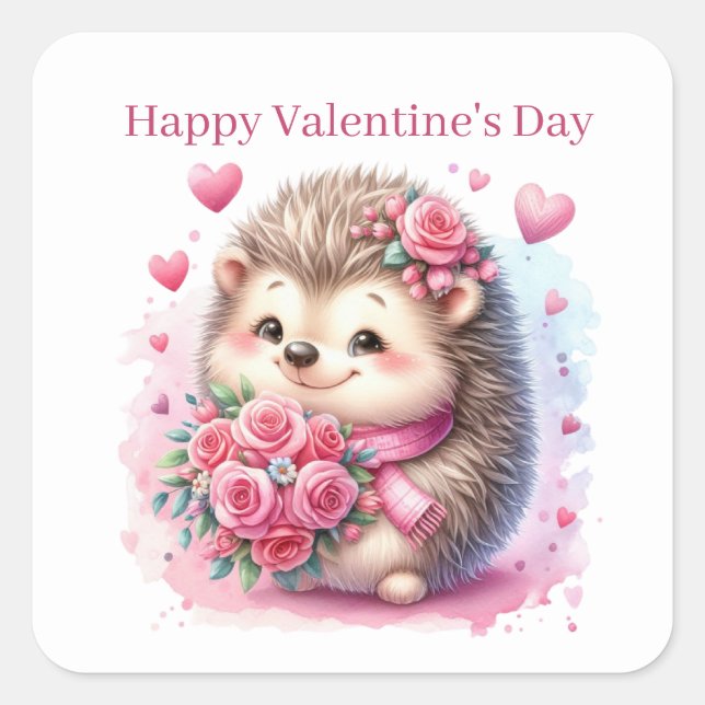 Cute Happy Valentine's Day hedgehog  Square Sticker (Front)