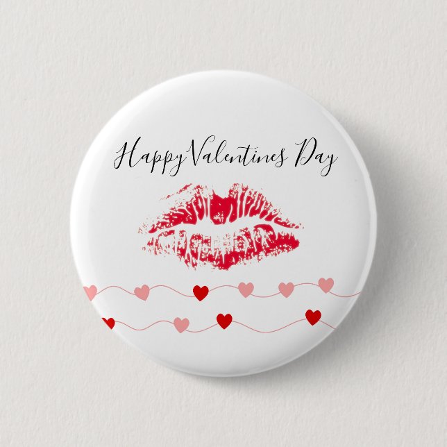 Cute Happy Valentines Day Kiss Red Pink Hearts 2 Inch Round Button (Front)