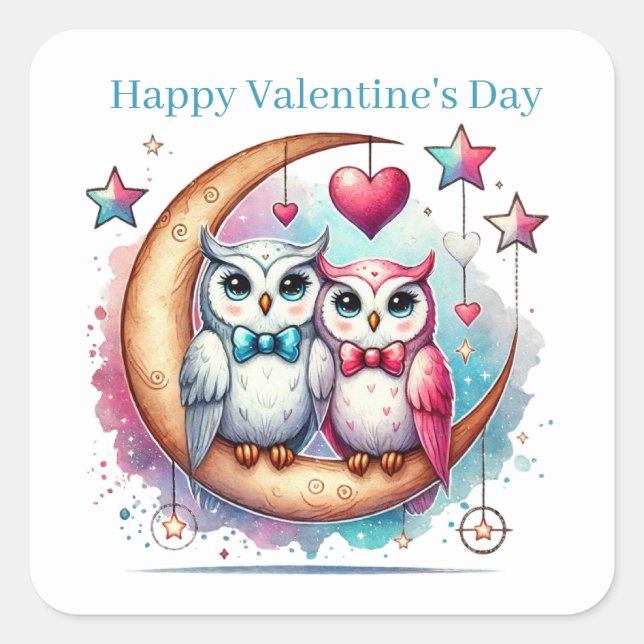 Cute Happy Valentine's Day owls Square Sticker (Front)